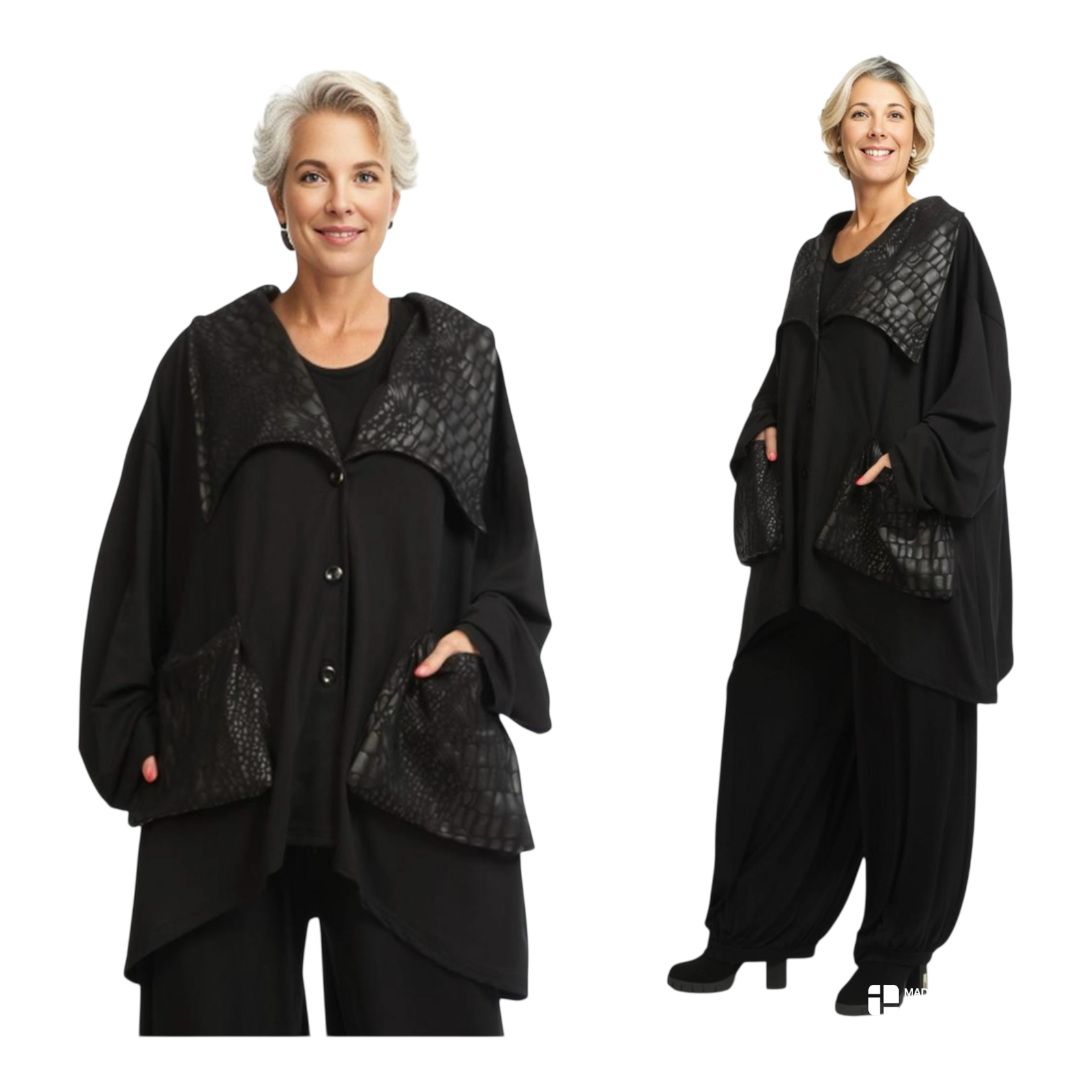 AKH oversized viscose  A-lijn korte blazer/vest  zwart stretch