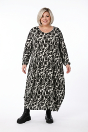 AKH oversized viscose mix ballon jurk apart stretch zwart /wit