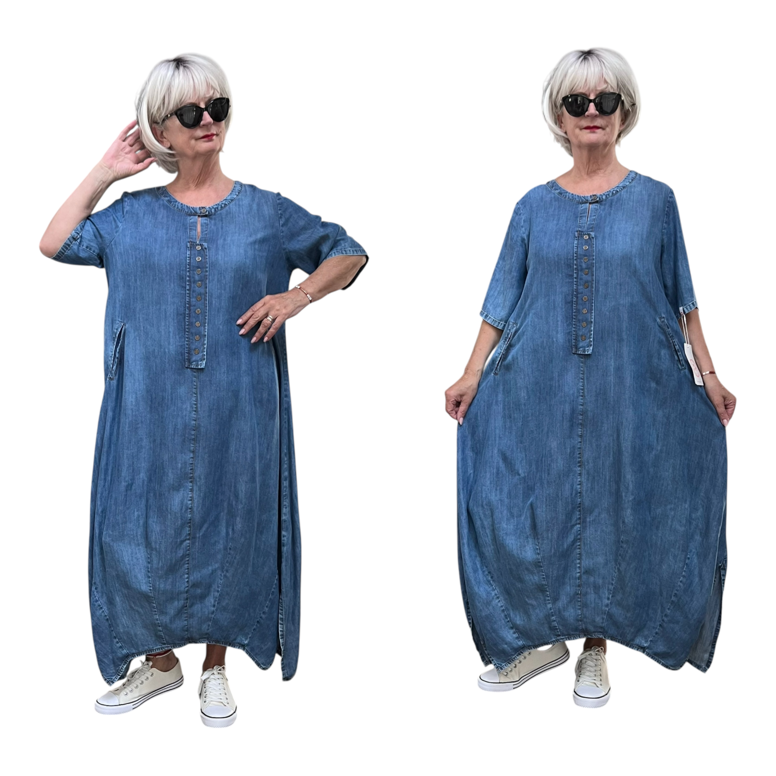 ALYANS tencel jeans A-lijn jurk