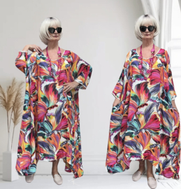 Francesca Romantica oversized A-lijn viscose chiffon overjurk met touwtjes  apart (extra groot)