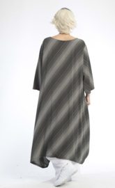AKH oversized viscose A-lijn blazer/vest/hemd met zakken apart zwart/wit