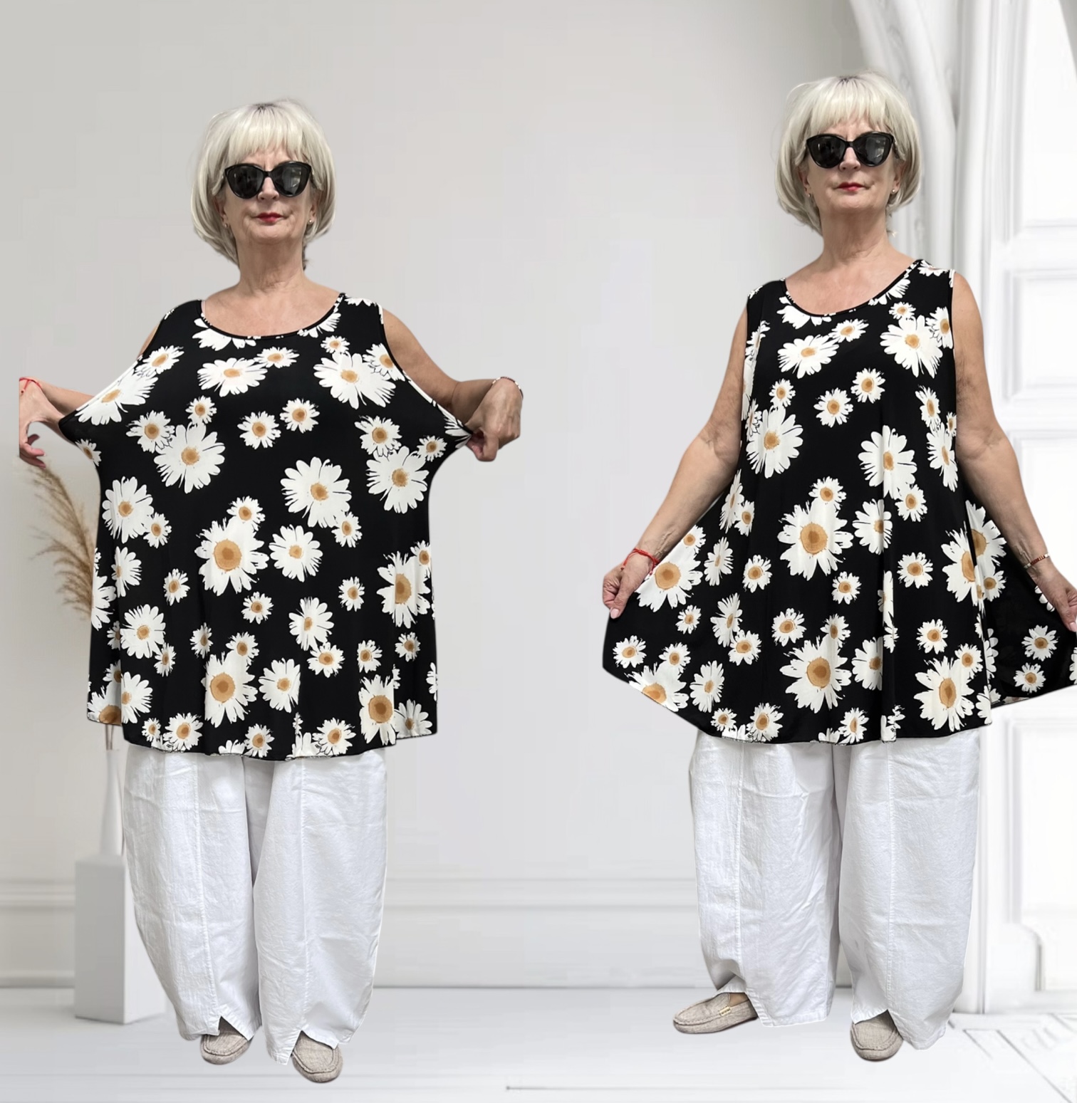 ITALIA MODA  viscose  A-lijn tuniek stretch zwart/wit