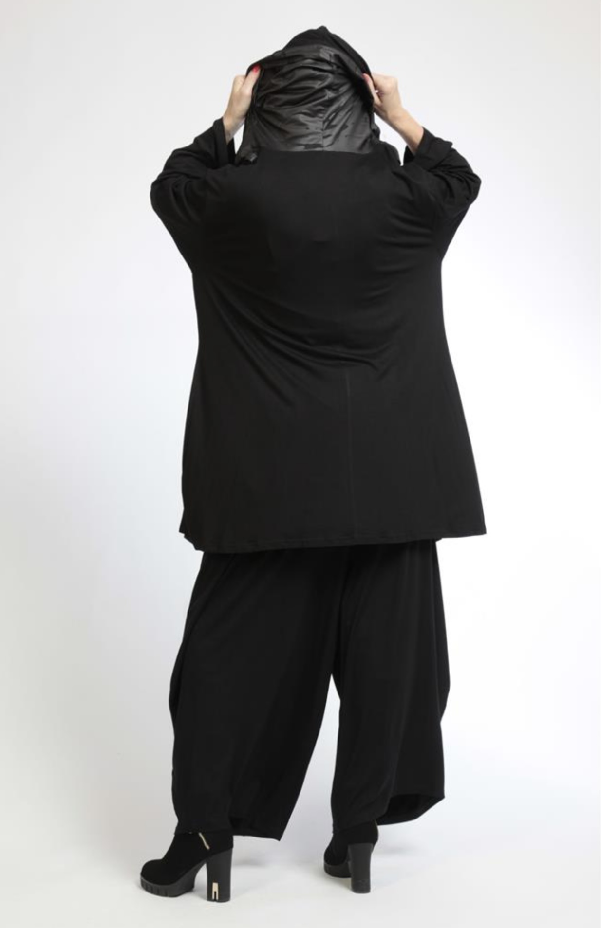 AKH oversized viscose A-lijn blazer/vest met rits  zwart stretch