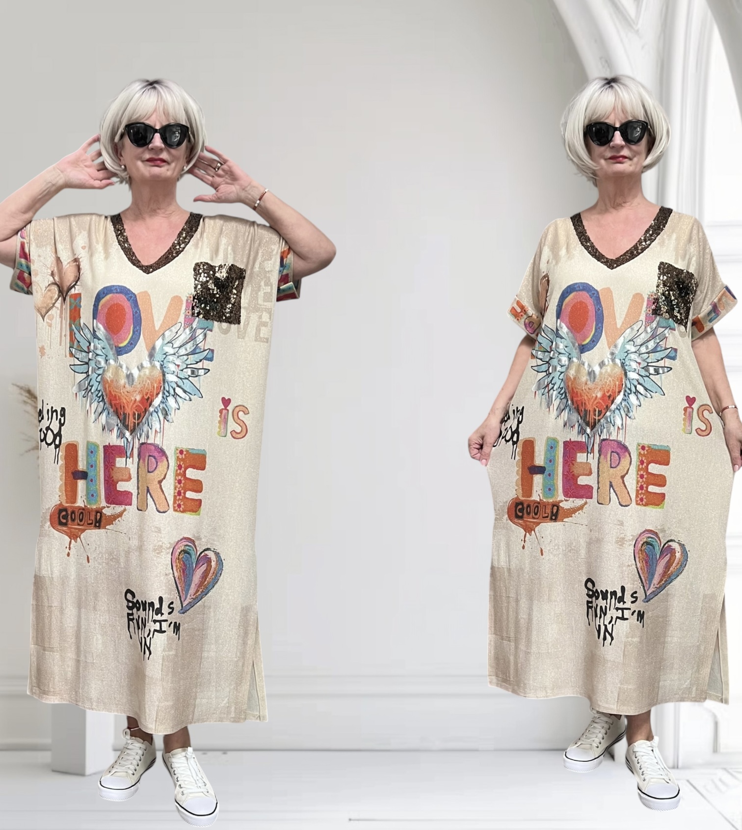 CHARME MODA oversized jurk met glitters stretch