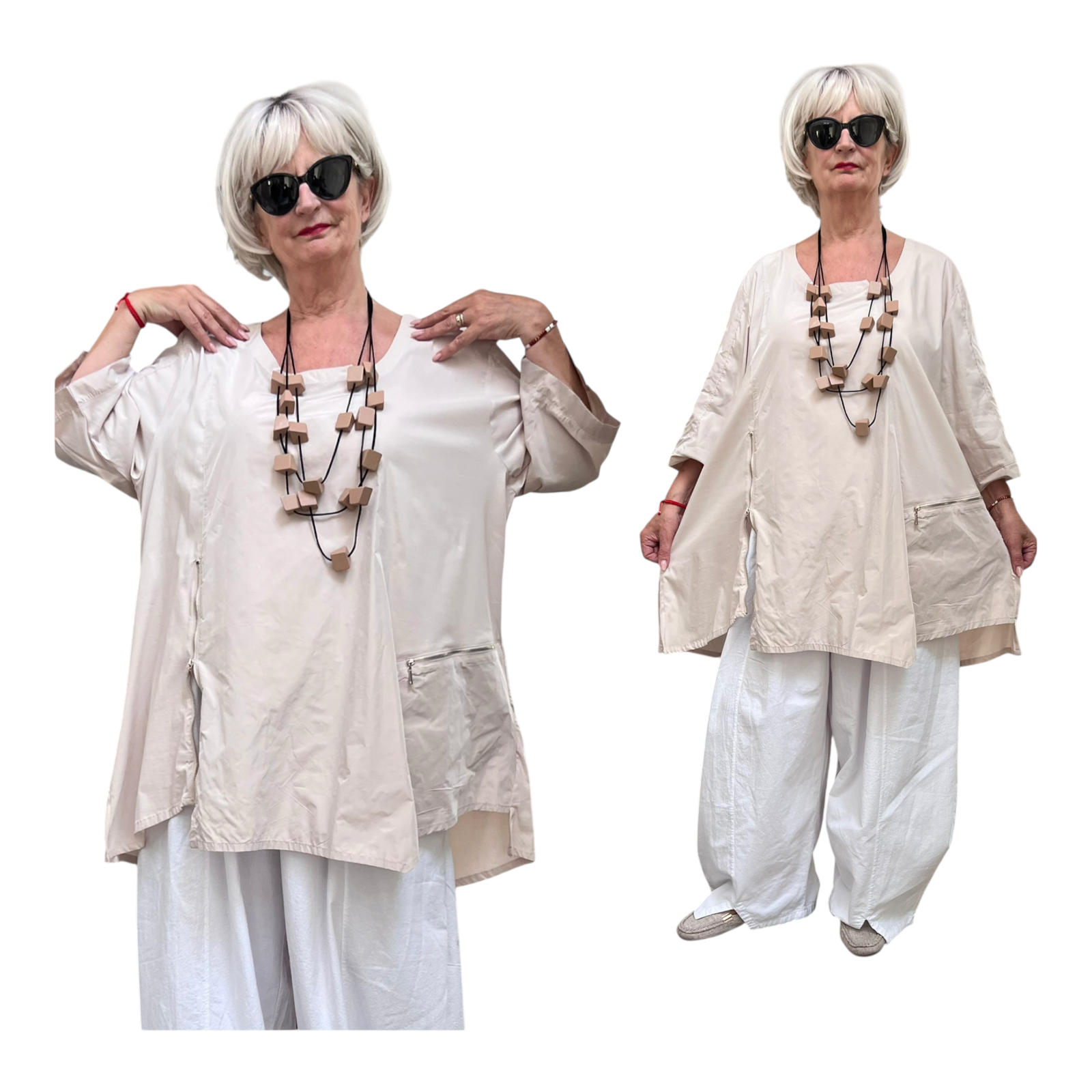 SINNE design.. A- lijn viscose tuniek met rits en taft /stretch