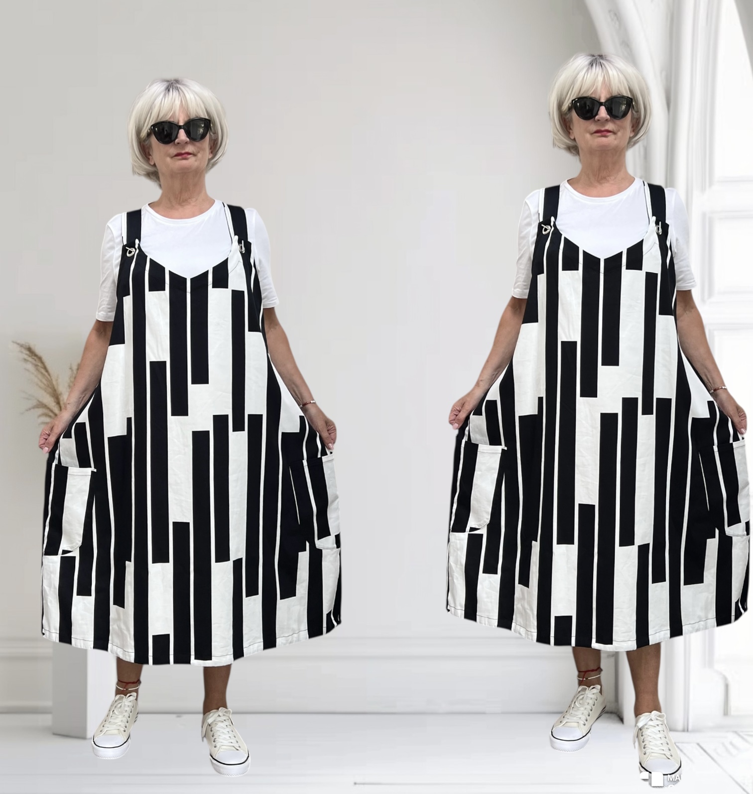 KEKOO design katoen jurk zwart/wit stretch