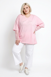 ITALIA oversized katoen top met kanten mouwen stretch /in meerdere kleuren