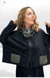 Vincenzo Allocca oversized katoen blazer met inzet van eco leder/aparte/stretch/zwart