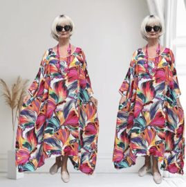 Francesca Romantica oversized A-lijn viscose chiffon overjurk met touwtjes  apart (extra groot)