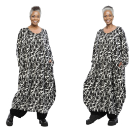 AKH oversized viscose mix ballon jurk apart stretch zwart /wit