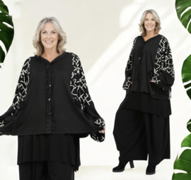 AKH oversized viscose A-lijn vest/blazer  apart zwart/grijs stretch