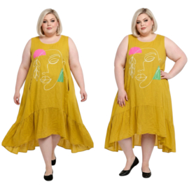 PURO LINO linnen A-lijn jurk met inzet van tricot