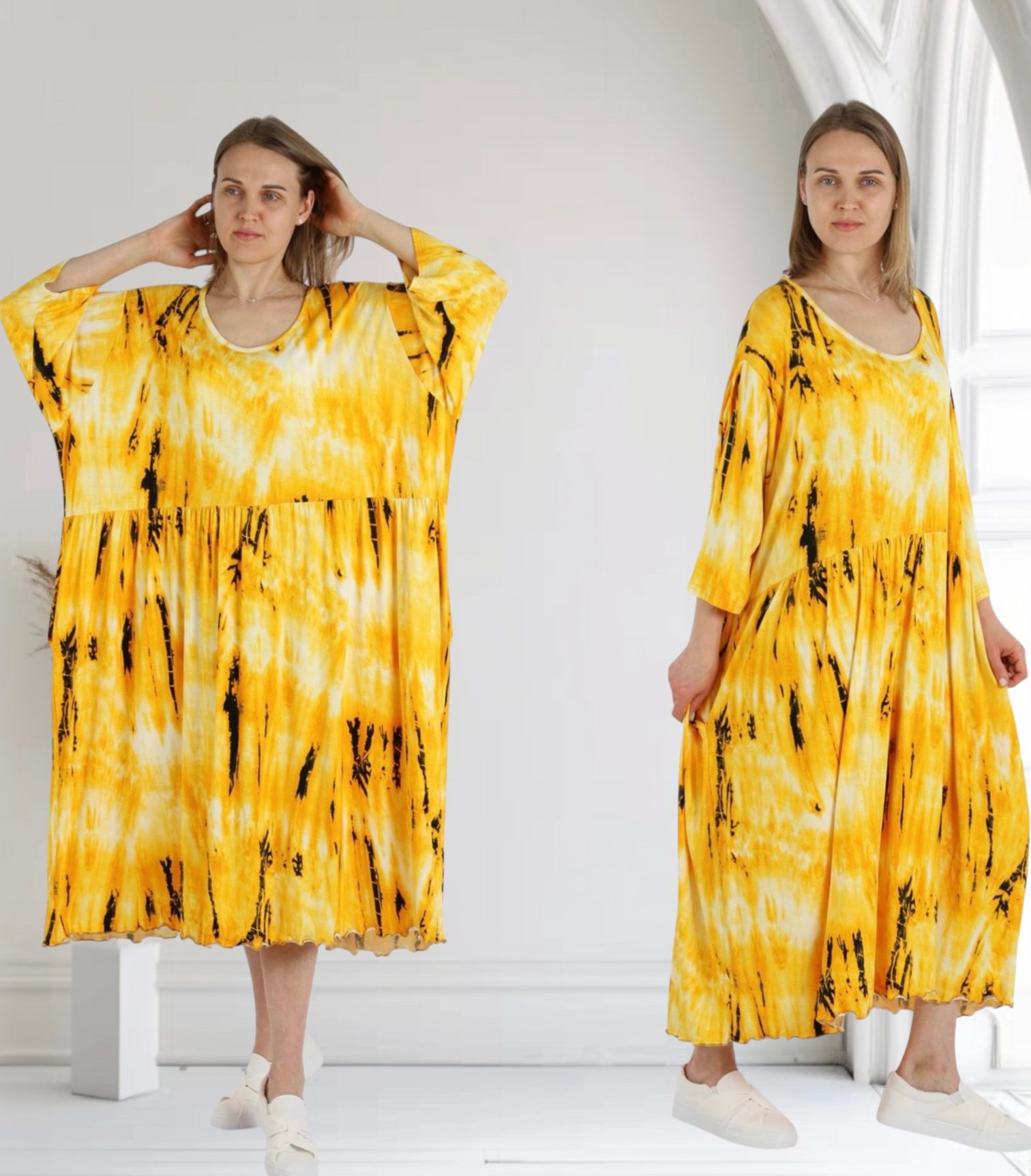 AKH jersey viscose oversized A-lijn jurk stretch