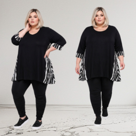 AKH oversized viscose jersey A-lijn jurk  apart/stretch zwart/wit