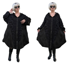 H-4 A-lijn jas/blazer/vest met inzet van chiffon stof /apart/zwart