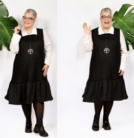 AKH oversized mouwloze gebreide katoen A-lijn jurk met inzet van taft  /apart/zwart