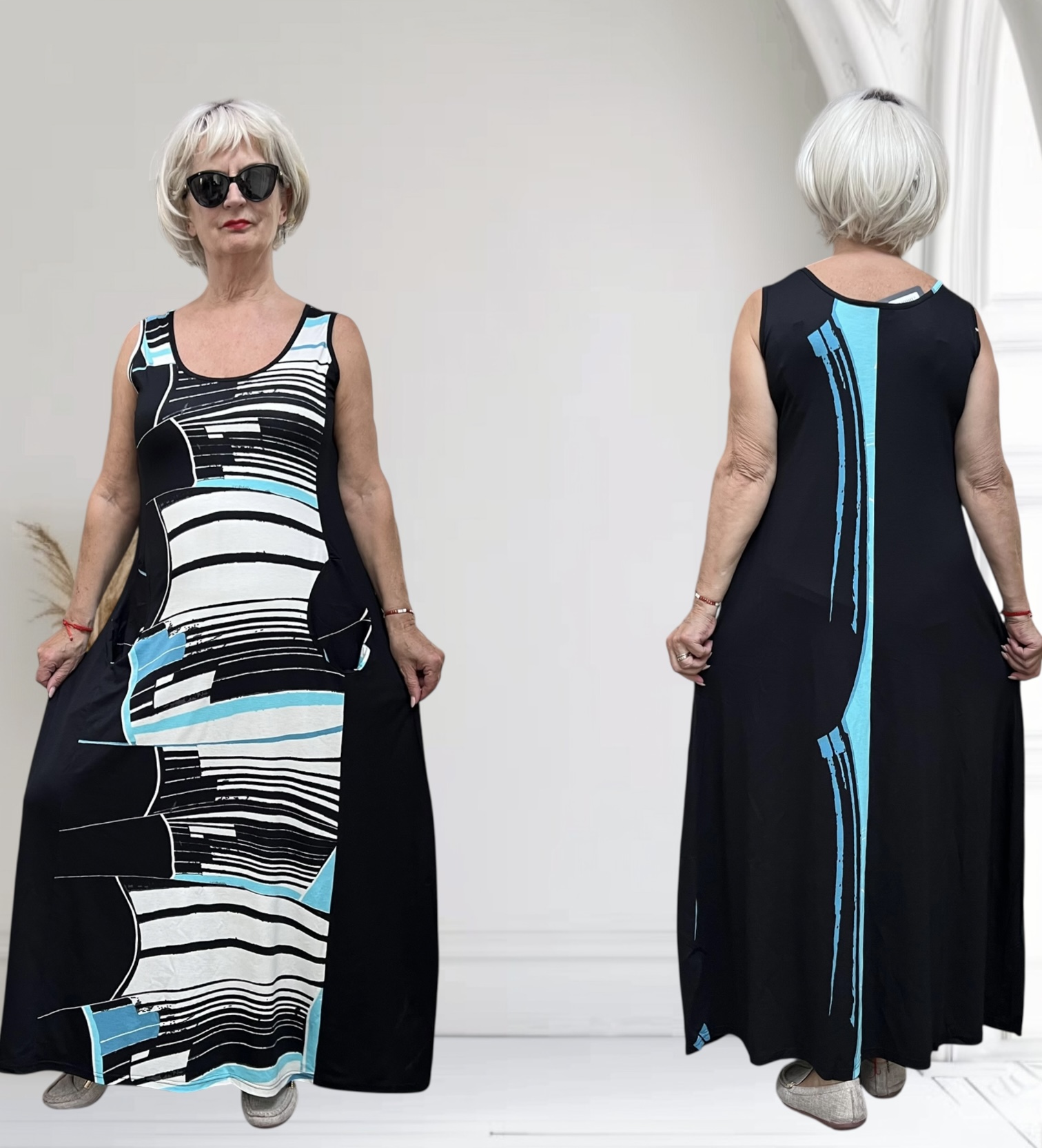 Ophilia viscose A-lijn jurk  zwart/stretch