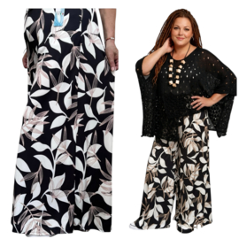 ITALY Mode jersey viscose  wijde broek apart /zeer rekbaar/zwart/wit