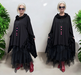 Vincenzo Allocca oversized katoen A-lijn tuniek met inzet van tule apart zwart