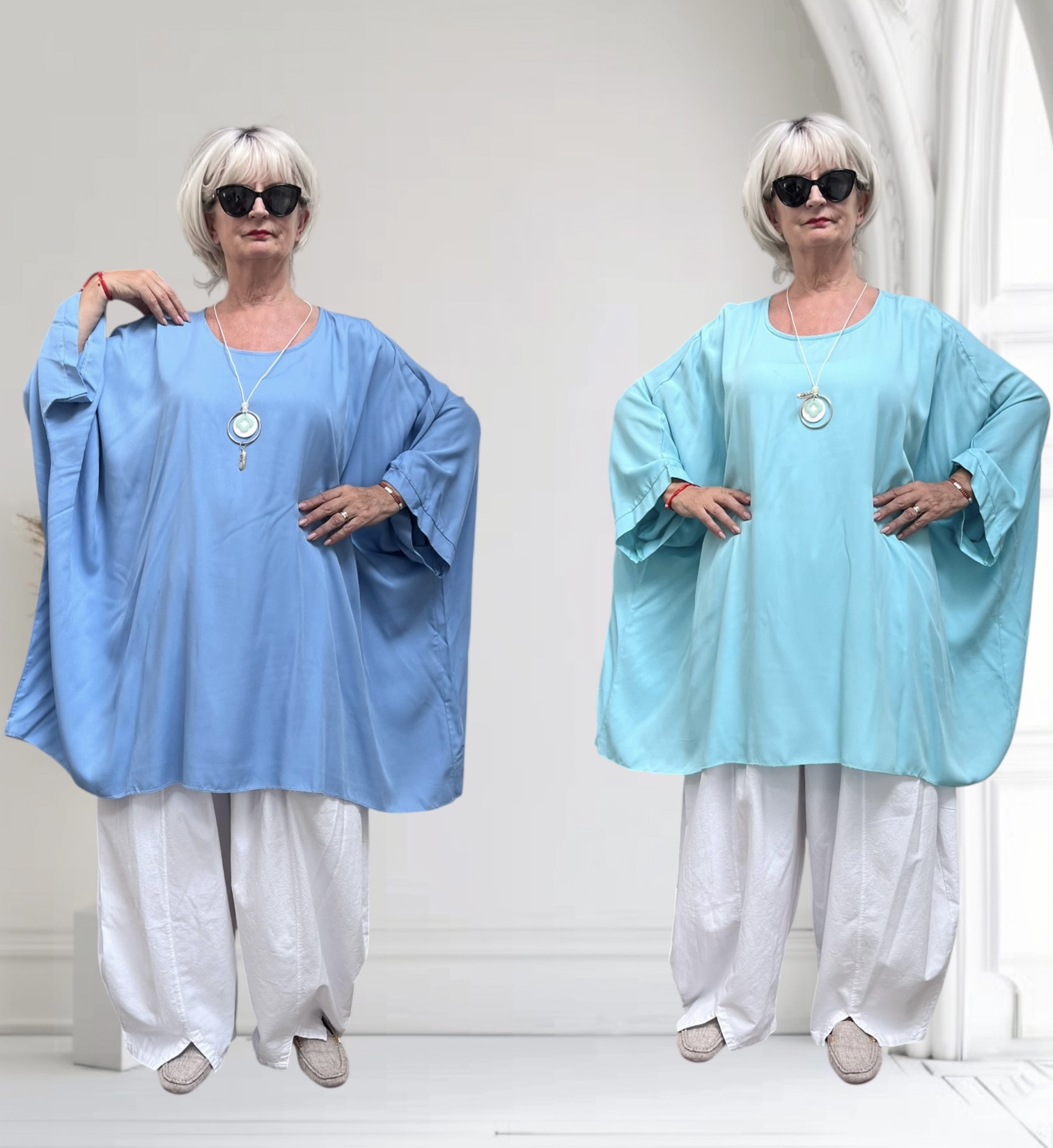 ITALIA MODA viscose tuniek/poncho met ketting /niet doorschijnend/in meerdere kleuren