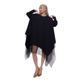 ITALIA Style oversized tuniek/jurk versierd met kleine steentjes/gevoerd met tule/ zwart /stretch