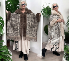 ITALIA viscose gebreid boho poncho met bont/in meerdere kleuren