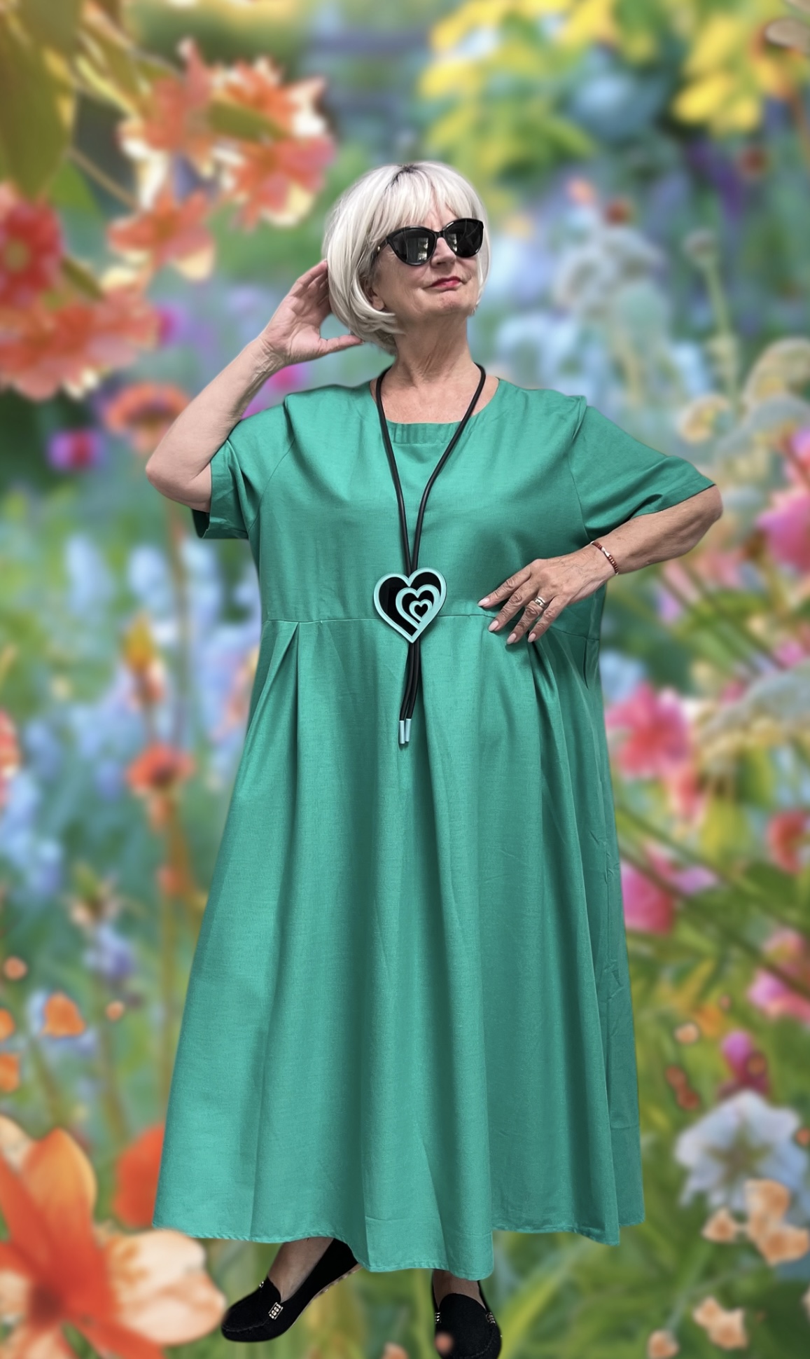 ITALIA  MODA  linnen/viscose wijde jurk met zakken apart