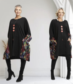 AKH oversized viscose A-lijn jurk/tuniek met zakken apart stretch zwart