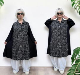 AKH oversized viscose A-lijn blazer/vest/jas apart  zwart/wit/stretch