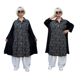 AKH oversized viscose A-lijn blazer/vest/jas apart  zwart/wit/stretch