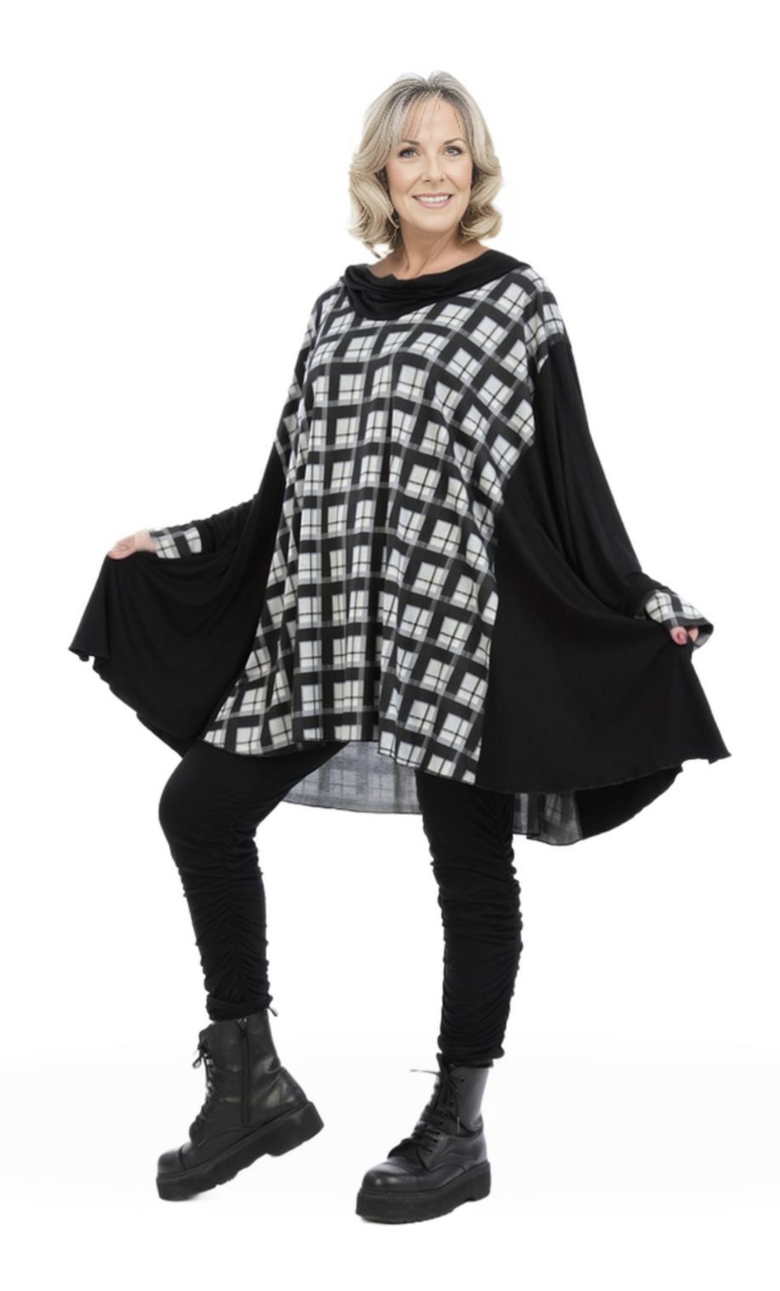 AKH oversized viscose tuniek apart stretch zwart/grijs