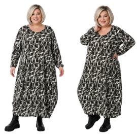 AKH oversized viscose mix ballon jurk apart stretch zwart /wit