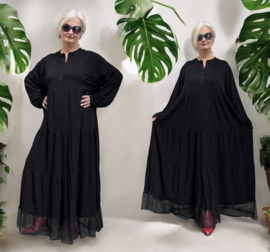Haniya viscose A-lijn jurk met inzet van tule/ stretch/zwart