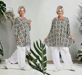 AKH viscose A-lijn tuniek  apart stretch wit/zwart