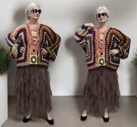 AGE oversized acryl patchwork  lotusbloemen top, handgemaakt