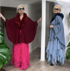 ITALIA MODA viscose omslagdoek/poncho/vest  met bont/in meerdere kleuren