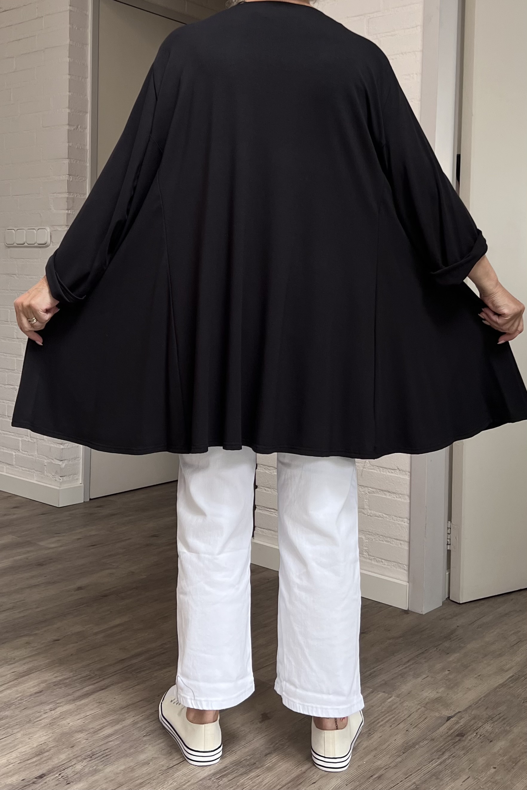New Jersey viscose A-lijn tuniek met aparte decolleté/ stretch/zwart