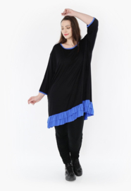 AKH oversized viscose tricot A-lijn tuniek  apart stretch zwart/blauw