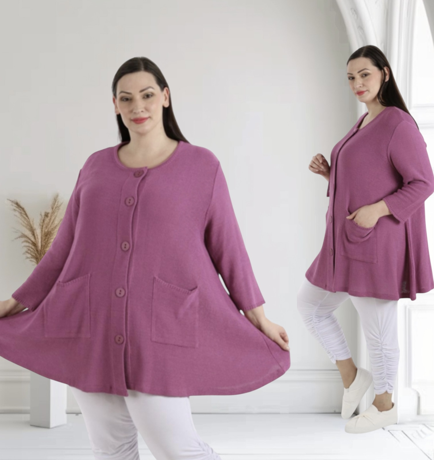 AKH gebreide oversized A-lijn katoen vest/blazer apart stretch