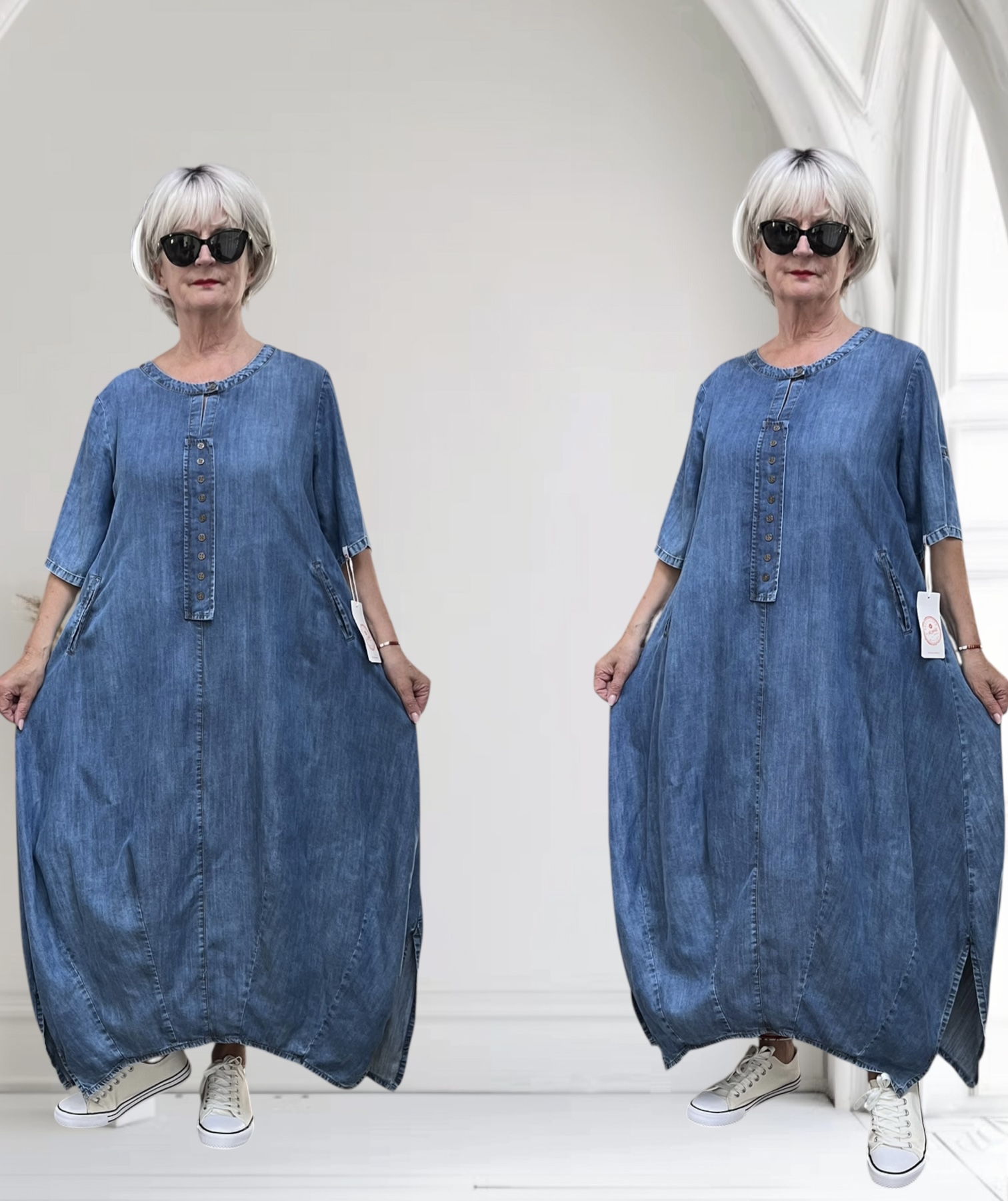 ALYANS tencel jeans A-lijn jurk