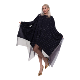 ITALIA Style oversized tuniek/jurk versierd met kleine steentjes/gevoerd met tule/ zwart /stretch