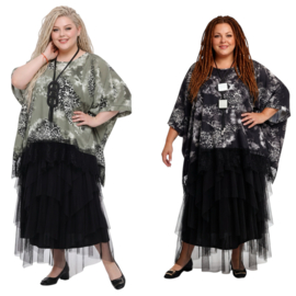 ITALIA MODA viscose tuniek/poncho met kant en ketting /stretch/meerdere kleuren