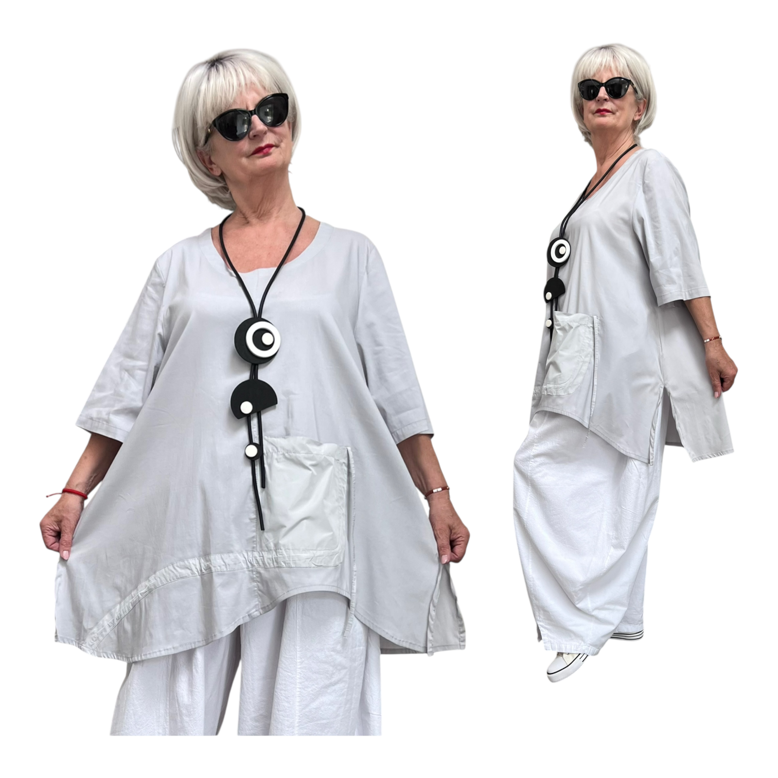 SINNE design.. A- lijn viscose tuniek met taft /stretch