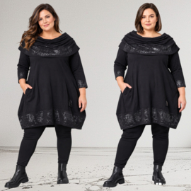 Vincenzo Allocca oversized katoen A-lijn tuniek met lakverf kraag /stretch/zwart
