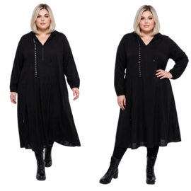 AKH oversized viscose soepele slinky-kwaliteit A-lijn jurk  apart/ zwart