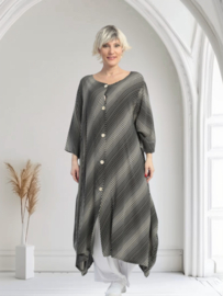 AKH oversized viscose A-lijn blazer/vest/hemd met zakken apart zwart/wit