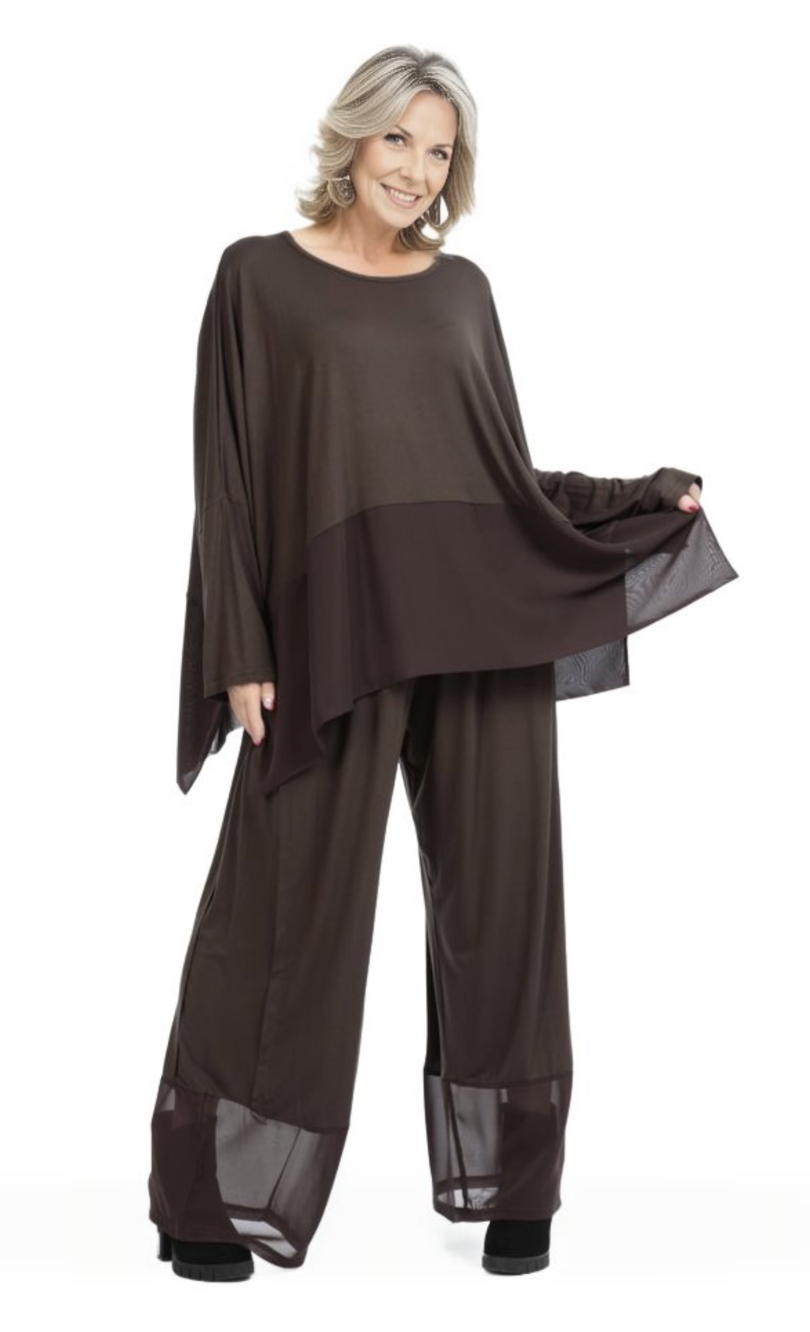 AKH viscose A-lijn top met chiffon stof apart stretch
