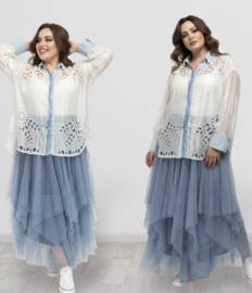 S.Woman oversized tencel/katoen blouse/hemd/geborduurd