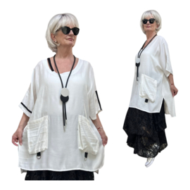 SINNE design.. A- lijn viscose top/tuniek/wit/zwart