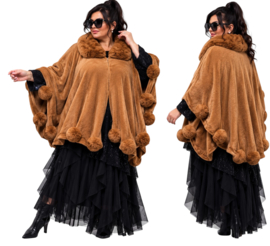 ITALIA  gebreid super zacht omslagdoek/poncho met bont